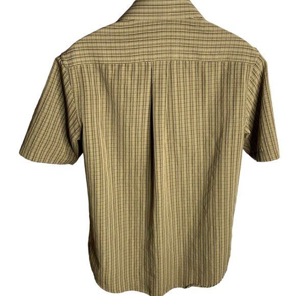 Croft & Barrow Button Up Short Sleeve Shirt M Brown Striped Chest Pocket Collar - Picture 4 of 6